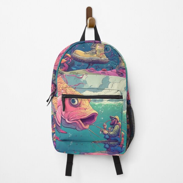 Item preview, Whimsical Cartoon Fisherman Reeling in a Giant Fish Underwater designed and sold by Desireehaz.