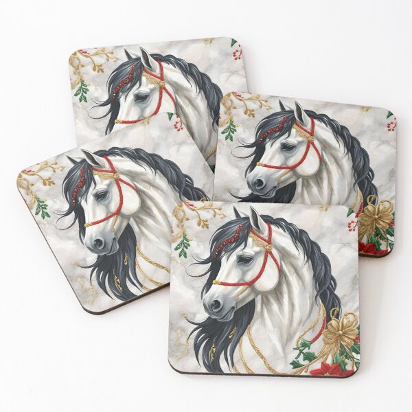 Item preview, White Horse Black Mane Marbled Background Christmas Decoration designed and sold by Ciervo Primavera.
