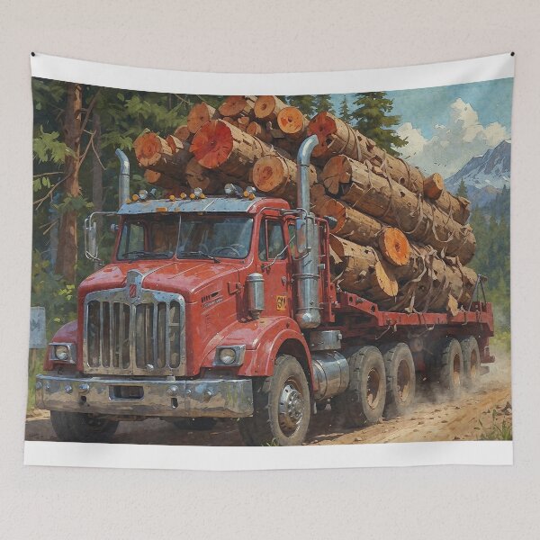 Item preview, Red Logging Truck in the Mountains designed and sold by Skye Ryan-Evans.