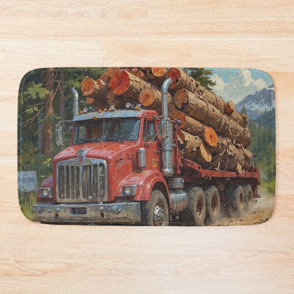 Item preview, Red Logging Truck in the Mountains designed and sold by Skye Ryan-Evans.