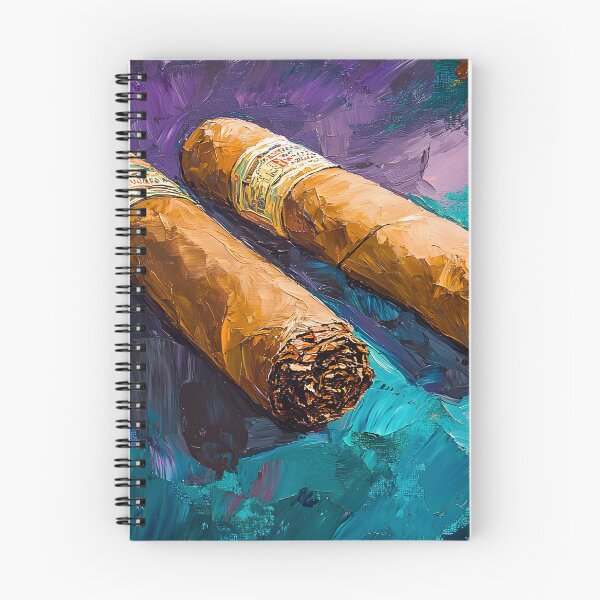 Item preview, Side by Side - Two Cigars Against a Vibrant Swirling Blue and Purple Backdrop designed and sold by OlfactoART Studio.