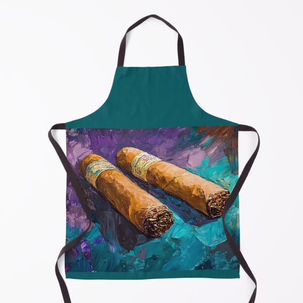 Item preview, Side by Side - Two Cigars Against a Vibrant Swirling Blue and Purple Backdrop designed and sold by OlfactoART Studio.