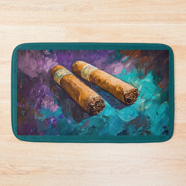 Item preview, Side by Side - Two Cigars Against a Vibrant Swirling Blue and Purple Backdrop designed and sold by OlfactoART Studio.
