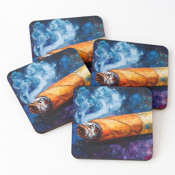 Item preview, Vivid Indulgence - Smoking Cigar with Dynamic Abstract Brushstrokes AI Generated Art designed and sold by OlfactoART Studio.