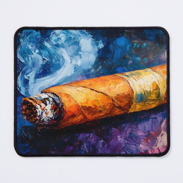 Item preview, Vivid Indulgence - Smoking Cigar with Dynamic Abstract Brushstrokes AI Generated Art designed and sold by OlfactoART Studio.