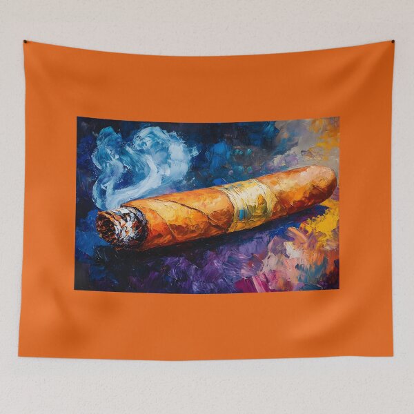 Item preview, Vivid Indulgence - Smoking Cigar with Dynamic Abstract Brushstrokes AI Generated Art designed and sold by OlfactoART Studio.