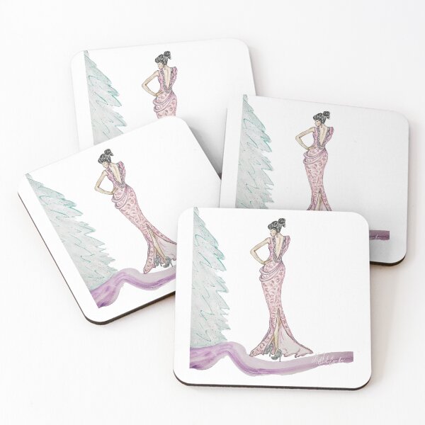 Item preview, Fashion Illustration Woman in elegant pink dress with Christmas tree designed and sold by natholegdesigns.