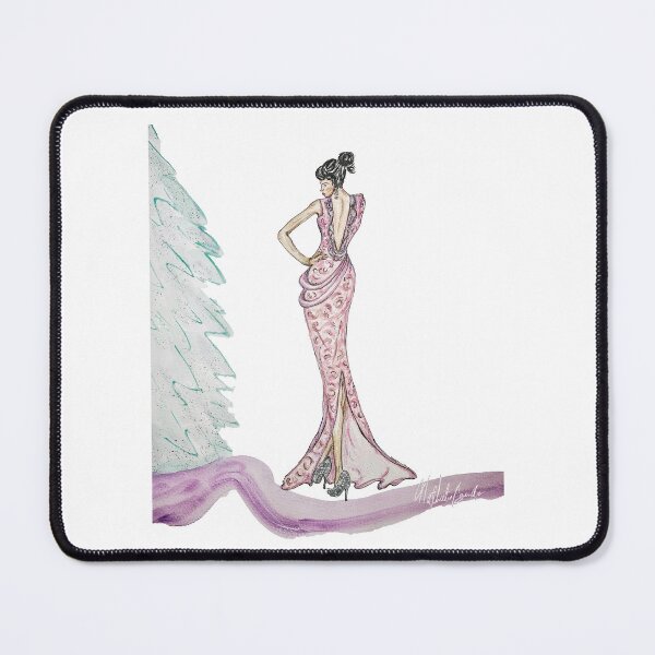 Item preview, Fashion Illustration Woman in elegant pink dress with Christmas tree designed and sold by natholegdesigns.