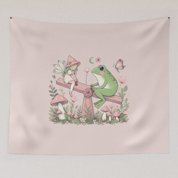 Item preview, Cute frog with a green haired fairy playing seesaw, faiycore design designed and sold by coloursforkids.