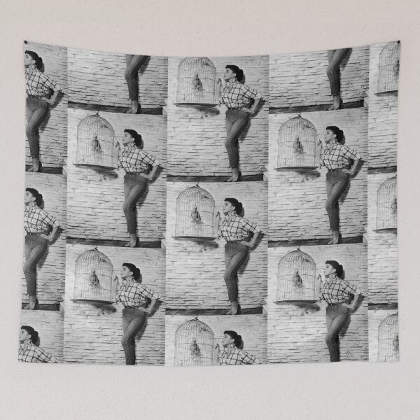 Item preview, Black and White fashion photography - Joan Collins Feeding parrot designed and sold by HoneymoonHotel.