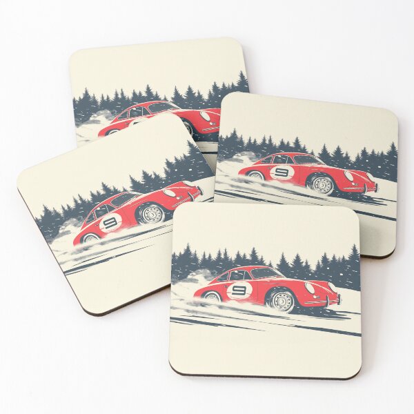 Item preview, Vintage red Porsche 356 Rally Car Dashing Through The Snow designed and sold by blackdogshop.