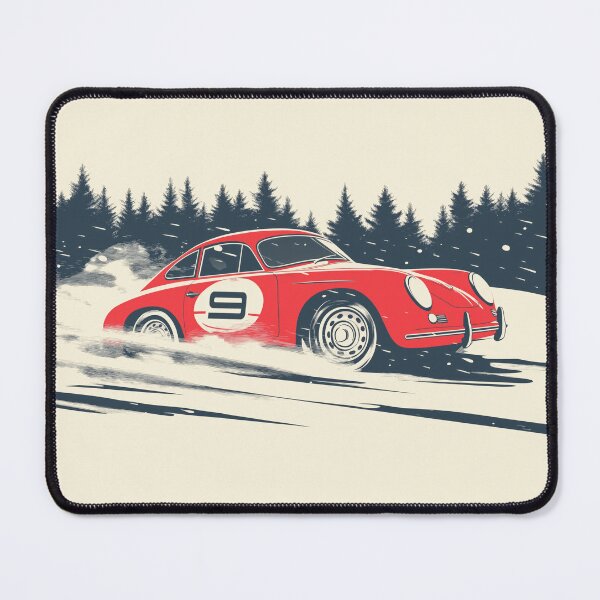Item preview, Vintage red Porsche 356 Rally Car Dashing Through The Snow designed and sold by blackdogshop.