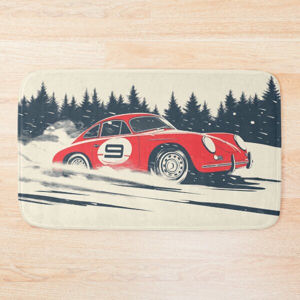 Item preview, Vintage red Porsche 356 Rally Car Dashing Through The Snow designed and sold by blackdogshop.