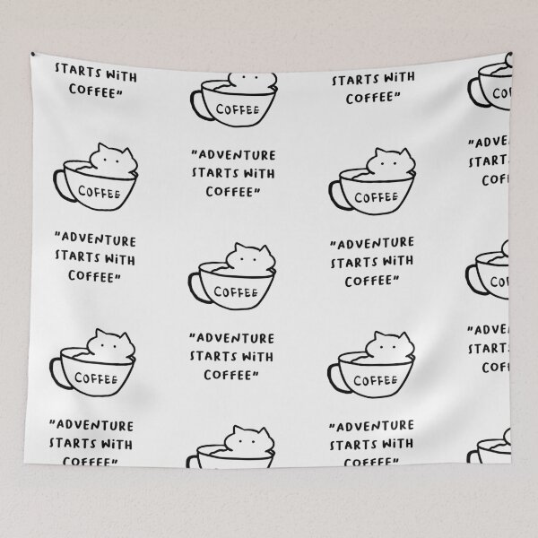 Item preview, Adventure Starts with Coffee – Adorable Cat Coffee Design designed and sold by RM-Journey.