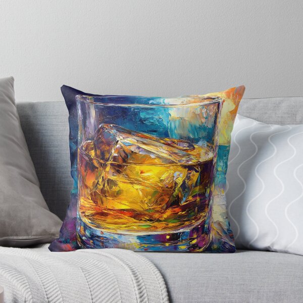 Item preview, Amber Reflections - Whiskey with Ice in a Swirling Abstract Scene in a Dramatic Interplay of Warmth and Color designed and sold by OlfactoART Studio.
