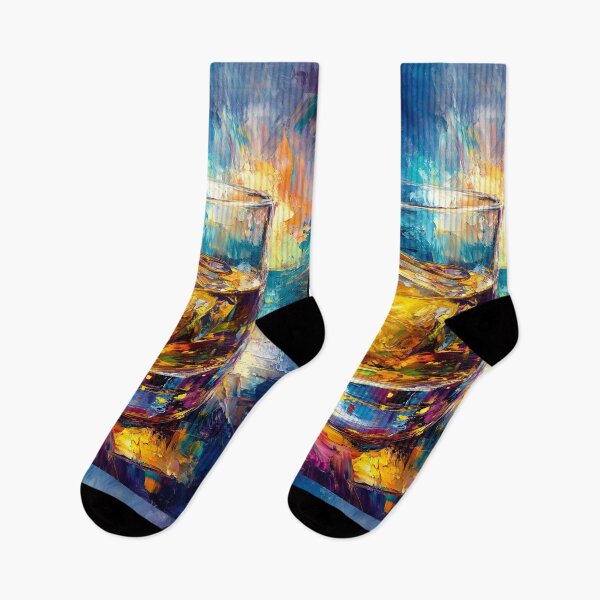 Item preview, Amber Reflections - Whiskey with Ice in a Swirling Abstract Scene in a Dramatic Interplay of Warmth and Color designed and sold by OlfactoART Studio.