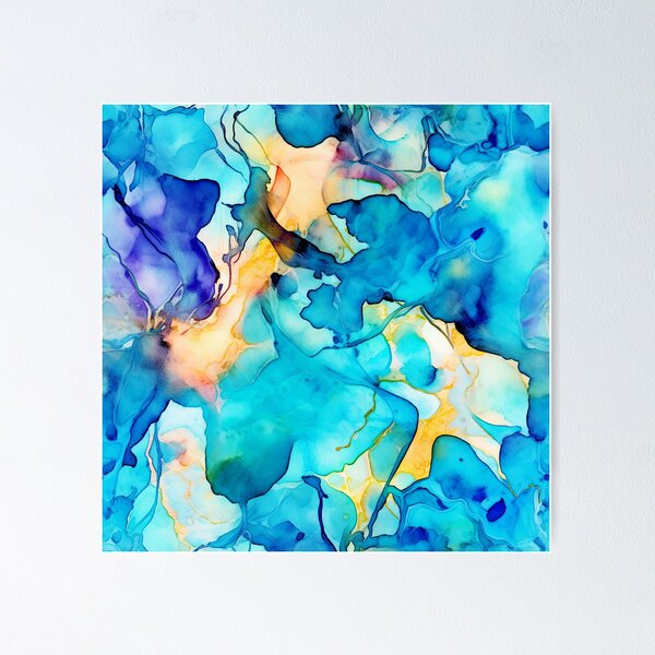 Item preview, Alcohol Ink Aqua Blue Flowing Waves Abstract Painting designed and sold by DEC02.