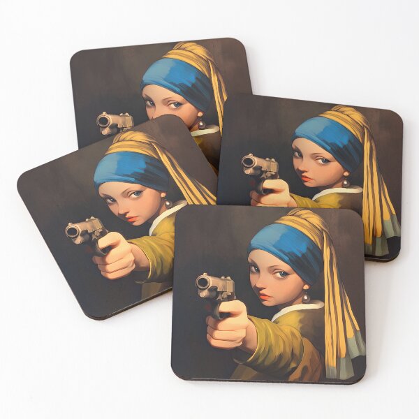 Item preview, Angry girl with pearl earring with gun designed and sold by obstinator.
