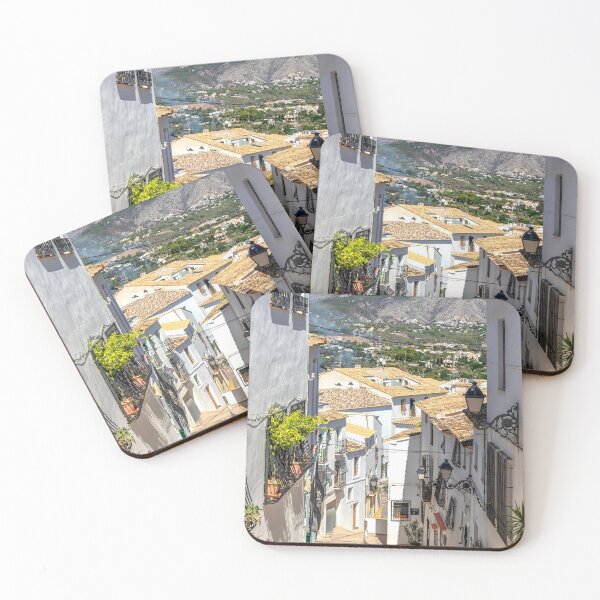 Item preview, View down a narrow street with mountains in the background, Altea, Costa Blanca, Spain designed and sold by Kevin Hellon.