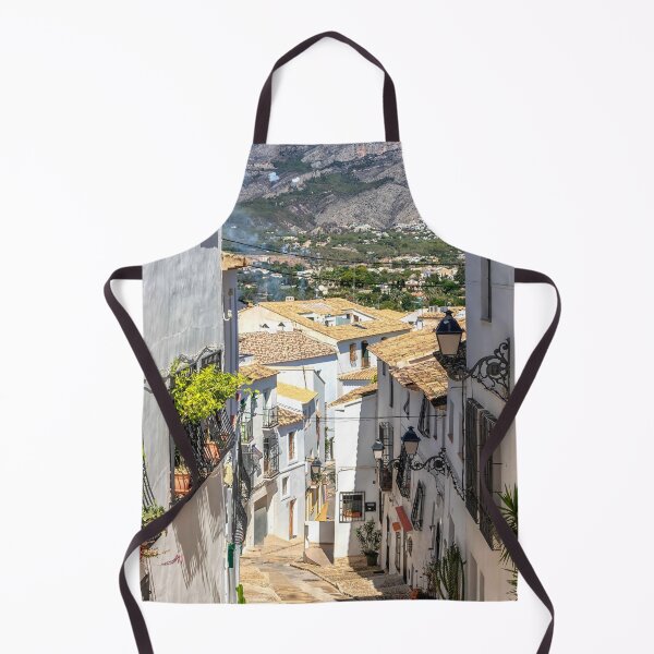 Item preview, View down a narrow street with mountains in the background, Altea, Costa Blanca, Spain designed and sold by Kevin Hellon.