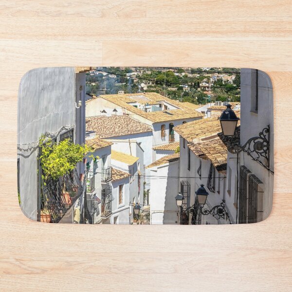 Item preview, View down a narrow street with mountains in the background, Altea, Costa Blanca, Spain designed and sold by Kevin Hellon.