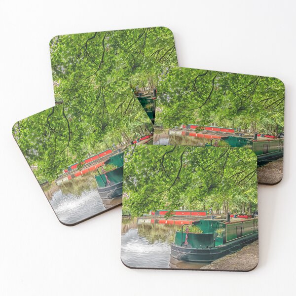 Item preview, Canal boats moored in Uppermill canal basin on the HUddersfield Narrow Canal, Oldham, England, UK designed and sold by Kevin Hellon.
