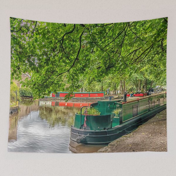 Item preview, Canal boats moored in Uppermill canal basin on the HUddersfield Narrow Canal, Oldham, England, UK designed and sold by Kevin Hellon.