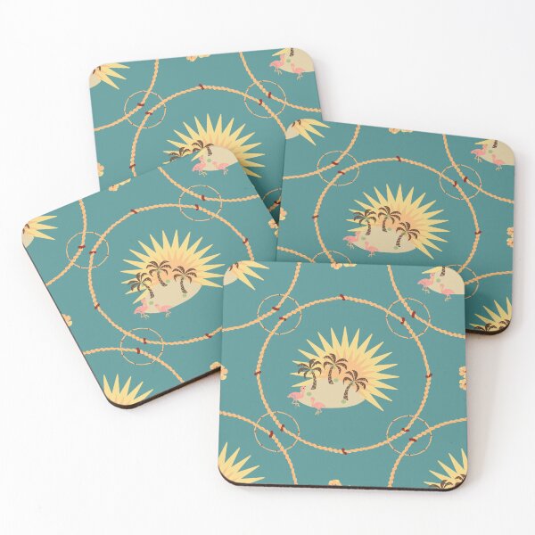 Item preview, Vintage Travel Tropical Island Sunset teal designed and sold by Colour Angel by KV.
