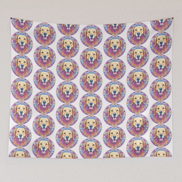 Item preview, colourful circle mandala golden retriever head leadlight mosaic designed and sold by planetgolden.