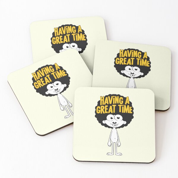 Item preview, Having A Great Time Cartoon Character With Big Afro And Yellow Text On White Background designed and sold by SplashTastic.