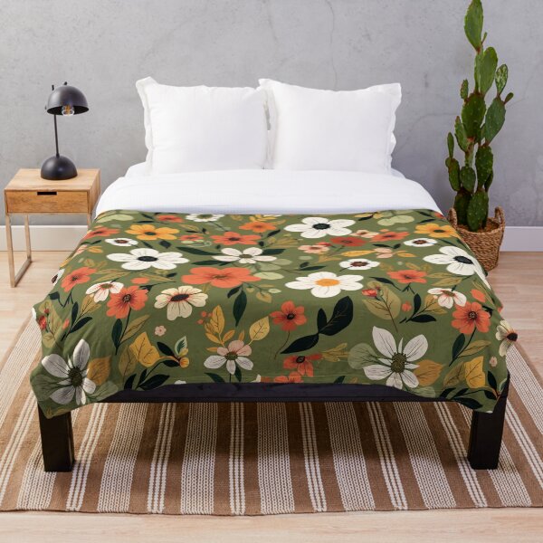Artikelvorschau, Gartenspaziergang, Rustikaler Wildblumengenuss, Minimalistisches Retro-Blumenmuster, Warme Palette Grünästhetik, Herbst-Wohndekor entworfen und verkauft von Kintsugi99.