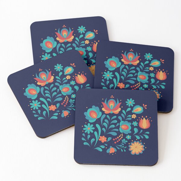 Item preview, Traditional Hungarian Folk Art Pattern - Floral Matyó Motif in Orange and Turquoise designed and sold by Molnarisa.