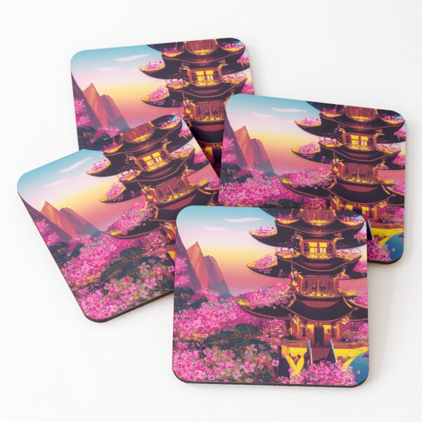 Item preview, The japanese castle in spring of blossom sakura flowers in sunset designed and sold by MerryCrown.