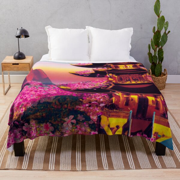 Item preview, The japanese castle in spring of blossom sakura flowers in sunset designed and sold by MerryCrown.