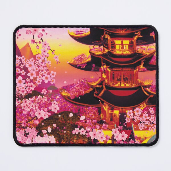 Item preview, The japanese castle in spring of blossom sakura flowers in sunset of pink designed and sold by MerryCrown.