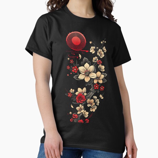 Item preview, Japanese Floral Design with Red Sun designed and sold by jgvisualarts.
