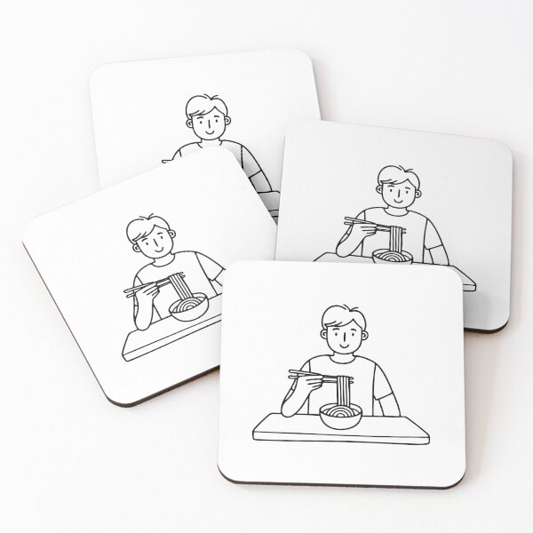 Item preview, A person eating noodles with chopsticks at a small table designed and sold by rasagamastore.