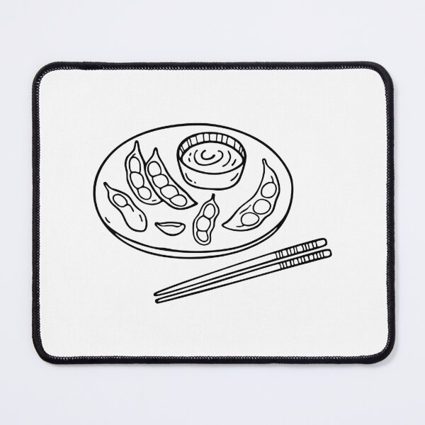Item preview, Edamame on a plate with a dipping sauce beside chopsticks designed and sold by rasagamastore.