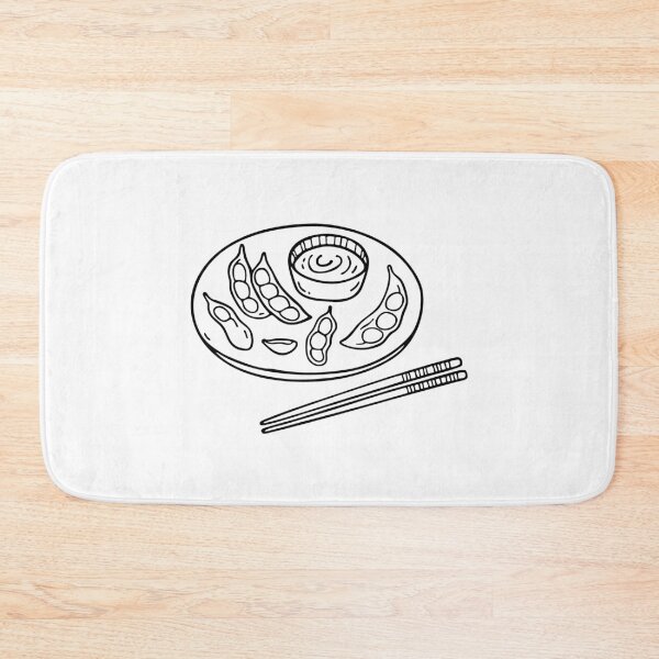 Item preview, Edamame on a plate with a dipping sauce beside chopsticks designed and sold by rasagamastore.
