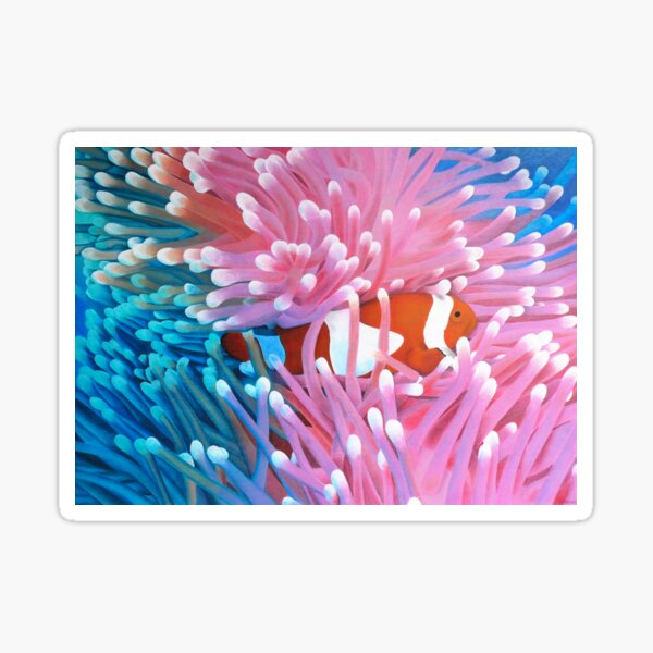 Artikel-Vorschau von Rosa und Blaue Anemonen mit Clownfisch - Bunte Unterwasser-Illustration, designt und verkauft von Ambiance Sauvage.