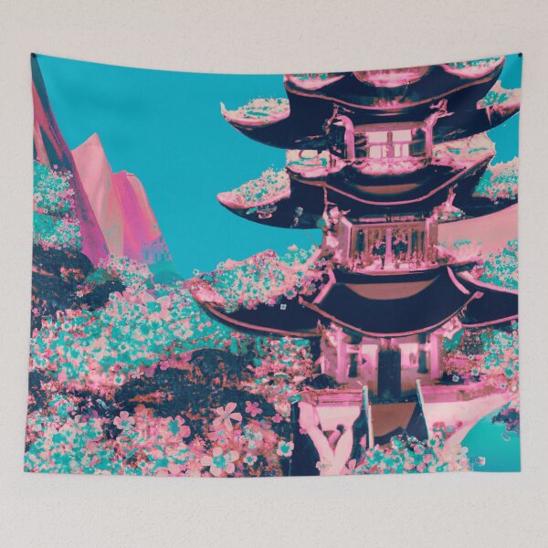 Item preview, The japanese castle in spring of blossom sakura flowers with blue designed and sold by MerryCrown.