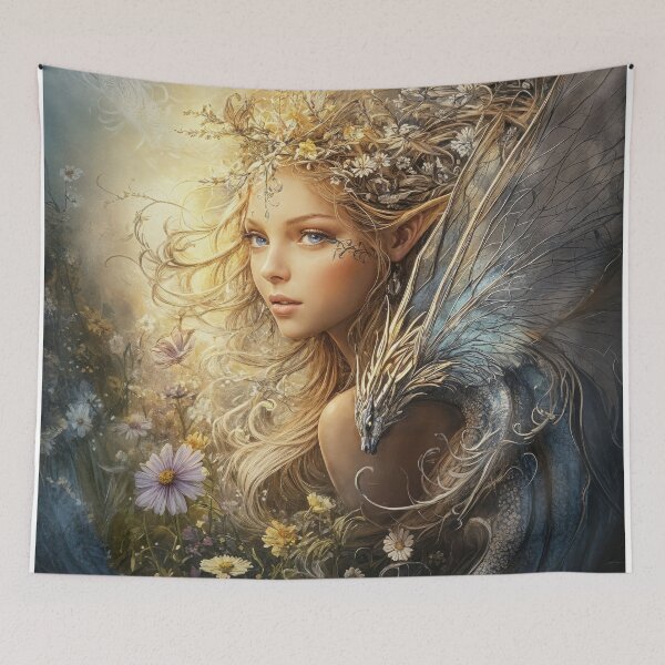 Item preview, Elven Queen and Her Dragon Guardian designed and sold by LemurianPortals.