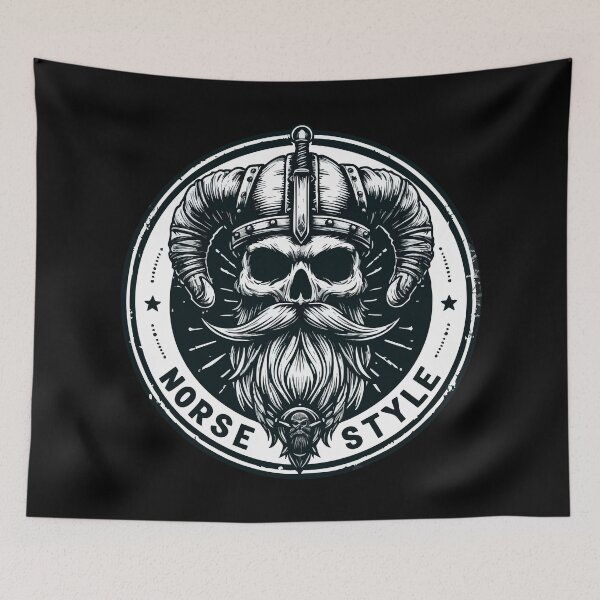 Item preview, Norse Style Beard Viking Skull Monochromatic designed and sold by TomFrontierArt.