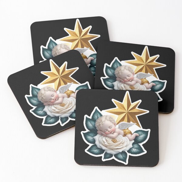 Item preview, Cute Angel Golden Star White Rose Art designed and sold by Mudastro Astrology.
