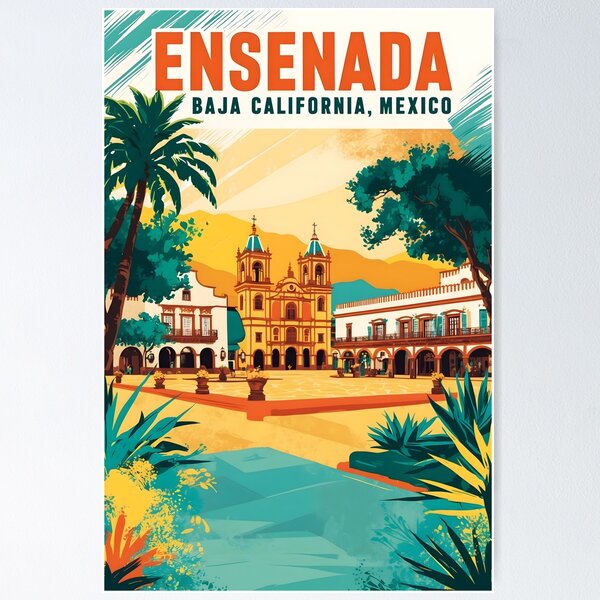Vista previa del artículo con la obra «Ensenada Baja California México Viajes Vintage Turismo», diseñado y vendido por TravelersGems.