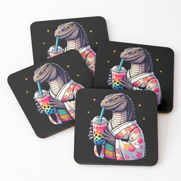 Artikelvorschau, Komodowaran trinkt Bubble Tea Japanischer Kimono entworfen und verkauft von Artistoos.