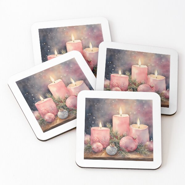 Item preview, Advent Wreath,  Pink Candles Watercolor Pattern  Florals  Green Pink ,Christmas  Romantic Elegant Pattern designed and sold by KolorellaS.