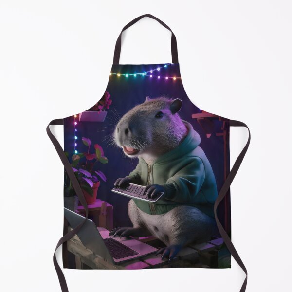Item preview, Capybara playing on the computer. designed and sold by MyHappyArtShop.