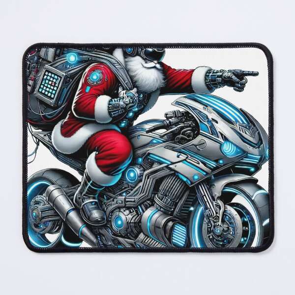 Item preview, Futuristic Santa Riding a High-Tech Motorcycle designed and sold by AIARTIST1.