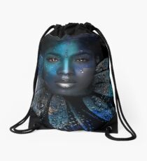 blue rain Drawstring Bag